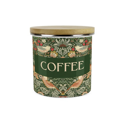 B&Q -  Green Strawberry Thief Coffee Storage CanisterMorris Inspired Floral Tapestry Artwork1.2L Enamel Kitchen Storage Container