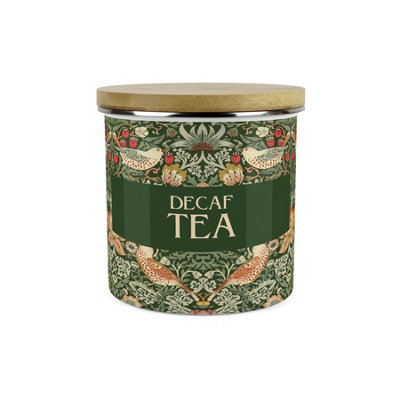 Purely Home Green Strawberry Thief Decaf Tea Storage CanisterMorris Inspired Floral Tapestry Artwork1.2L Enamel Kitchen Container from B&Q