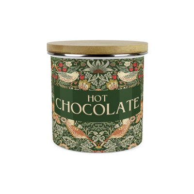Purely Home Green Strawberry Thief Hot Chocolate Storage CanisterMorris Inspired Floral Tapestry 1.2L Enamel Kitchen Storage Container from B&Q