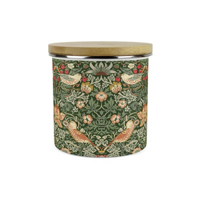 Purely Home Green Strawberry Thief Storage CanisterMorris Inspired Floral Tapestry Artwork1.2L Enamel Kitchen Storage Container from B&Q