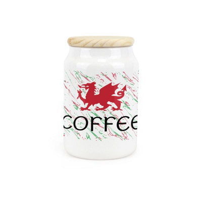 Purely Home Welsh Dragon Ceramic Coffee CanisterGreen & Red Wales Kitchen GiftStorage Container & Wooden Lid 600Ml (14.5Cm X 9.5Cm) from B&Q