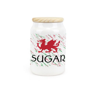 Purely Home Welsh Dragon Ceramic Sugar CanisterGreen & Red Wales Kitchen GiftStorage Container & Wooden Lid 600Ml (14.5Cm X 9.5Cm) from B&Q