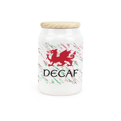 Purely Home Welsh Dragon Ceramic Decaf CanisterGreen & Red Wales Kitchen GiftStorage Container & Wooden Lid 600Ml (14.5Cm X 9.5Cm) from B&Q