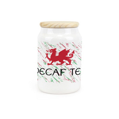 Purely Home Welsh Dragon Ceramic Decaf Tea Storage CanisterGreen & Red Wales Kitchen GiftStorage Container & Wooden Lid 600Ml from B&Q