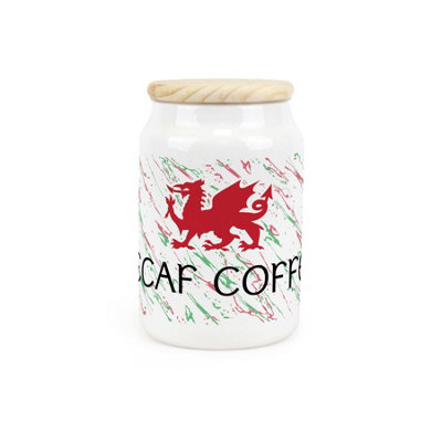 Purely Home Welsh Dragon Ceramic Decaf Coffee Storage CanisterGreen & Red Wales Kitchen GiftStorage Container & Wooden Lid 600Ml from B&Q