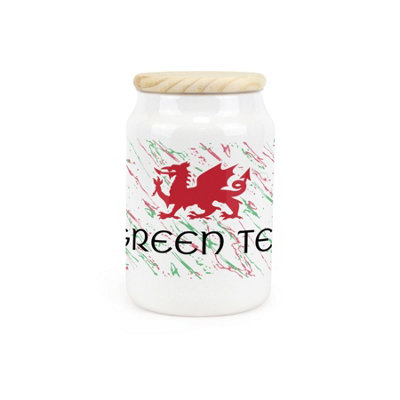 Purely Home Welsh Dragon Ceramic Green Tea Storage CanisterGreen & Red Wales Kitchen GiftStorage Container & Wooden Lid 600Ml from B&Q