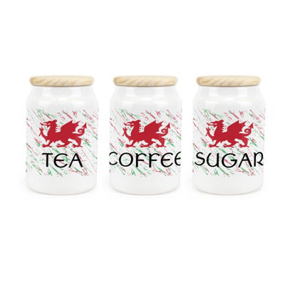 Purely Home Welsh Dragon Tea, Coffee & Sugar Ceramic Kitchen Canister Set, Multi - Image 4