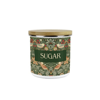 Purely Home Green Strawberry Thief Sugar CanisterMorris Inspired Floral Tapestry ArtworkEnamel Kitchen Medium Storage Container from B&Q