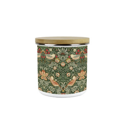 B&Q -  Green Strawberry Thief CanisterMorris Inspired Floral Tapestry ArtworkEnamel Kitchen Medium Storage Container