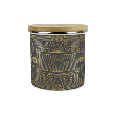 Vintage Glamour Biscuits Canisters - Charcoal & Gold Retro Kitchen Storage Jar - Image 3