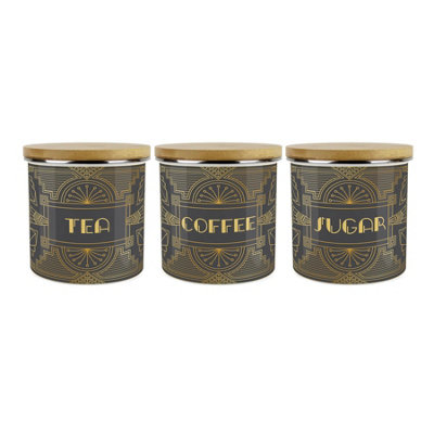 Purely Home Vintage Glamour TeaCoffee & Sugar Storage Canisters Set Of 3Retro Art Deco Hollywood Interiors1.2L Enamel Containers from B&Q