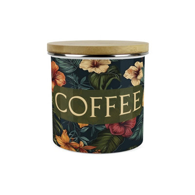Purely Home Dark Hibiscus Coffee Storage CanisterFlowers & Foliage GiftsFull Colour Floral 1.2L Enamel Kitchen Storage Container from B&Q