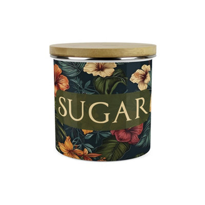 Purely Home Dark Hibiscus Sugar Storage CanisterFlowers & Foliage GiftsFull Colour Floral 1.2L Enamel Kitchen Storage Container from B&Q