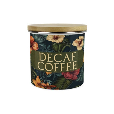 Purely Home Dark Hibiscus Decaf Coffee Storage CanisterFlowers & Foliage GiftsFull Colour Floral 1.2L Enamel Kitchen Storage Container from B&Q