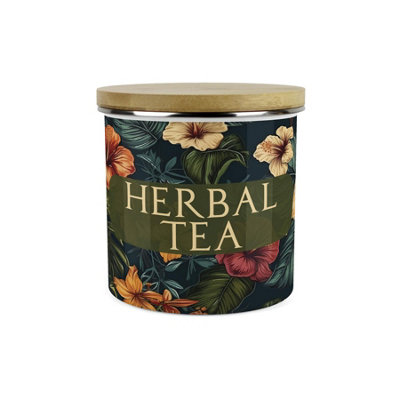Purely Home Dark Hibiscus Herbal Tea Storage CanisterFlowers & Foliage GiftsFull Colour Floral 1.2L Enamel Kitchen Storage Container from B&Q