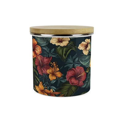 Purely Home Dark Hibiscus Storage CanisterFlowers & Foliage Patterned GiftsFull Colour Floral 1.2L Enamel Kitchen Storage Container from B&Q