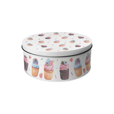 Purely Home Indulgent Cupcakes Small Cake TinHomeware Gifts Round Metal Storage Container For Baking 18 X 7Cm from B&Q