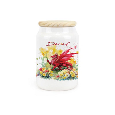 Purely Home Daffodils & Dragon Welsh Decaf CanisterFloral Wales GiftsCeramic Storage Container & Wooden Lid 600Ml (14.5Cm X 9.5Cm) from B&Q