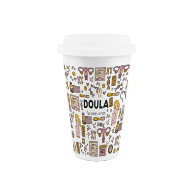 Purely Home Doula Ceramic Travel MugNovelty Career Gift For Maternity Support WorkersReusable Silicone Lid Double-Walled Insulated Flask from B&Q