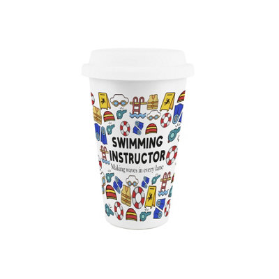 Purely Home Swimming Instructor Ceramic Travel MugNovelty Job GiftsReusable Silicone Lid Double-Walled Insulated Drinks Flask from B&Q