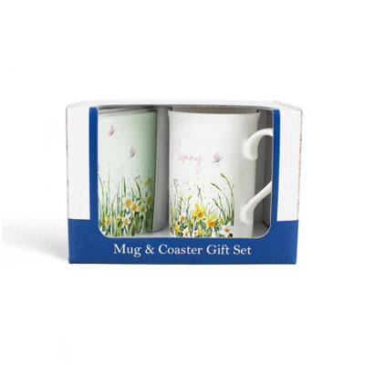 Purely Home Spring Time Daffodils Mummy Mug & Coaster Gift SetPink Easter Themed Floral Bone China Gift/present For Her from B&Q
