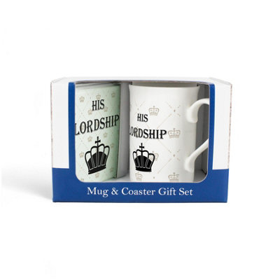 Purely Home His Lordship Mug & Coaster Gift SetNovelty Royalty King Presents For HimTea/coffee Bone China Mug And Glass Coaster Set from B&Q
