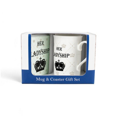Purely Home Her Ladyship Mug & Coaster Gift SetNovelty Royalty Queen Presents For HerTea/coffee Bone China Mug And Glass Coaster Set from B&Q
