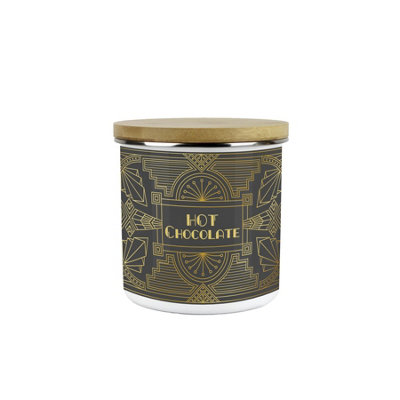 B&Q -  Vintage Glamour Hot Chocolate CanisterGold & Charcoal Décor GiftsMedium Metal Enamel Kitchen Storage Container 600Ml