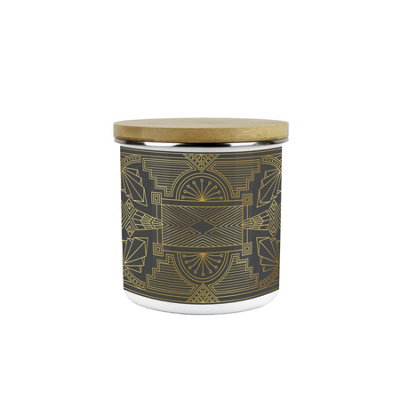B&Q -  Vintage Glamour Kitchen Storage CanisterGold & Charcoal Décor GiftsMedium Metal Enamel Food/drinks Storage Container 600Ml