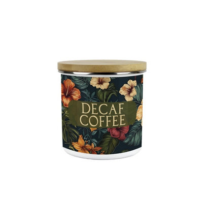 B&Q -  Dark Hibiscus Decaf Coffee CanisterFull Colour Floral Homewares GiftsFlowers & Foliage Medium Metal Enamel Storage Container