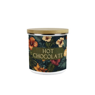 B&Q -  Dark Hibiscus Hot Chocolate CanisterFull Colour Floral Homewares GiftsFlowers & Foliage Medium Enamel Storage Container