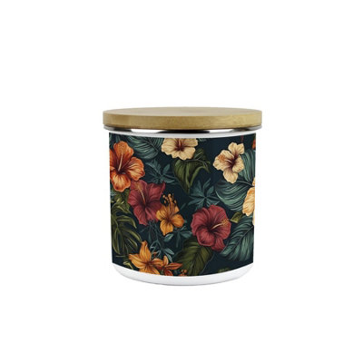 B&Q -  Dark Hibiscus Kitchen Storage CanisterFull Colour Floral Homewares GiftsFlowers & Foliage Medium Enamel Storage Container