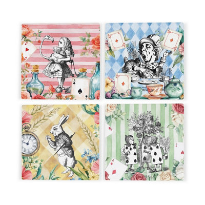 Purely Home Alices Adventures Ceramic Coaster SetWonderland Storybook GiftsSquare Set Of Four (4) Coasters from B&Q