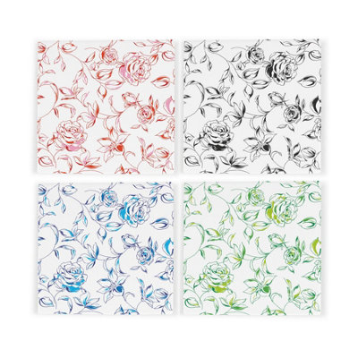 Purely Home Painted Roses Ceramic Coaster SetColourful Floral Gifts For HerSquare Set Of Four (4) Coasters from B&Q
