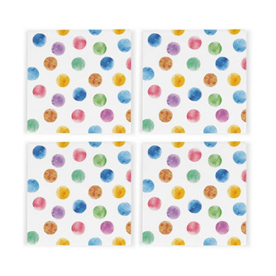 Purely Home Polka Dots Ceramic Coaster SetColourful Rainbow GiftsSquare Set Of Four (4) Coasters from B&Q