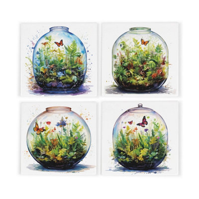 Purely Home Plant Terrarium Ceramic Coaster SetButterfly Gifts For Plant LoversSquare Set Of Four (4) Coasters from B&Q
