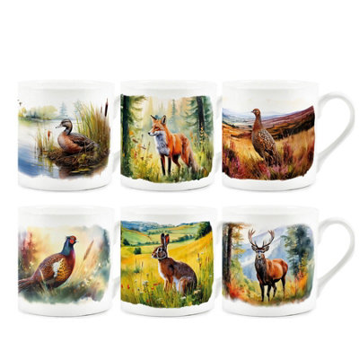 Purely Home Countryside Wildlife Bone China MugsSet Of 6 from B&Q