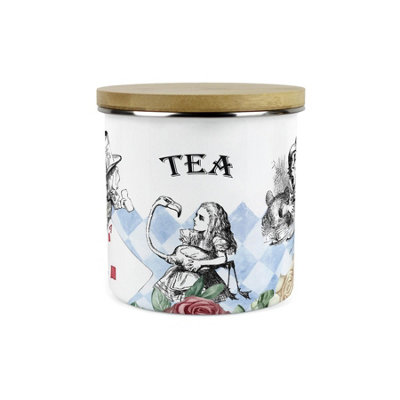 Purely Home Alice's Adventures In Wonderland Tea CanisterHatter White Rabbit Playing Cards Gifts1.2L Enamel Kitchen Storage Container from B&Q