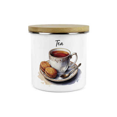 B&Q -  Shabby Chic Cup & Saucer Tea CanisterAntique Drinkware Homewares Gifts1.2L Enamel Hot Drinks Kitchen Storage Container
