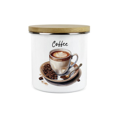B&Q -  Shabby Chic Cup & Saucer Coffee CanisterAntique Drinkware Homewares Gifts1.2L Enamel Hot Drinks Kitchen Storage Container