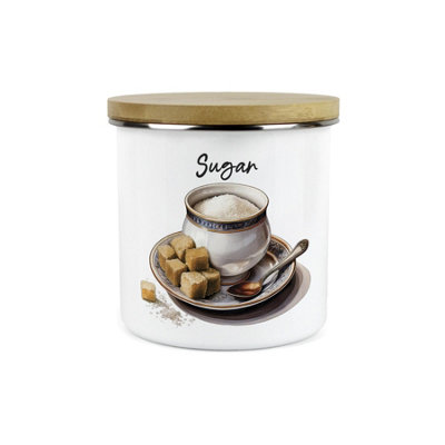B&Q -  Shabby Chic Cup & Saucer Sugar CanisterAntique Drinkware Homewares Gifts1.2L Enamel Hot Drinks Kitchen Storage Container