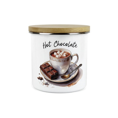 B&Q -  Shabby Chic Cup & Saucer Hot Chocolate CanisterAntique Drinkware Homewares Gifts1.2L Enamel Kitchen Storage Container