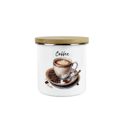 B&Q -  Shabby Chic Cup & Saucer Coffee CanisterVintage Style Antique Homewares GiftsMedium Metal Enamel Storage Kitchen Container