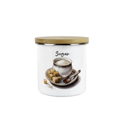 B&Q -  Shabby Chic Cup & Saucer Sugar CanisterVintage Style Antique GiftsMedium Metal Enamel Storage Kitchen Container 600Ml