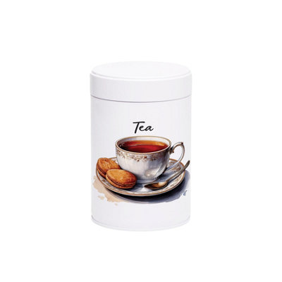 B&Q -  Antique Style Cup & Saucer Tea CanisterShabby Chic Drinkware Home GiftWhite Screw Top Lid Kitchen Storage Container 750Ml