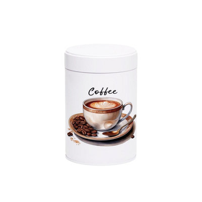 B&Q -  Antique Style Cup & Saucer Coffee CanisterShabby Chic Drinkware Home GiftWhite Screw Top Lid Kitchen Storage Container 750Ml