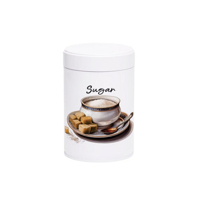 B&Q -  Antique Style Cup & Saucer Sugar CanisterShabby Chic Drinkware Home GiftWhite Screw Top Lid Kitchen Storage Container 750Ml