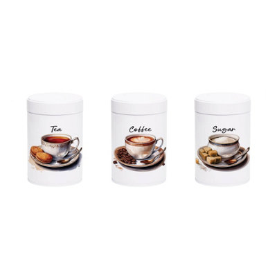 B&Q -  Antique Style Cup & Saucer TeaCoffee & Sugar SetShabby Chic Drinkware Home GiftWhite Screw Top Lid Storage Container 750Ml