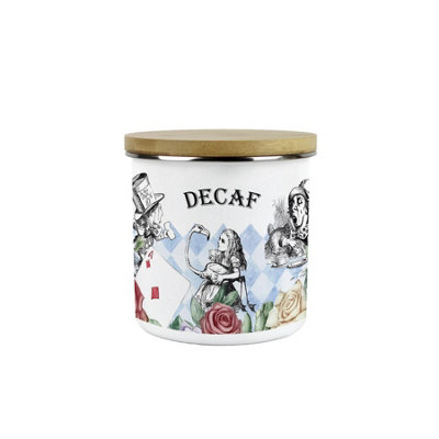 Purely Home Alice's Adventures In Wonderland Decaf CanisterCartoon White Rabbit & Mad Hatter Kitchen GiftsMedium Metal Enamel Container from B&Q