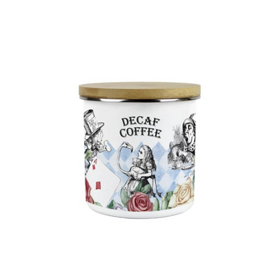 Purely Home Alice's Adventures In Wonderland Decaf Coffee CanisterCartoon Rabbit & Mad Hatter Kitchen GiftsMedium Metal Enamel Container from B&Q